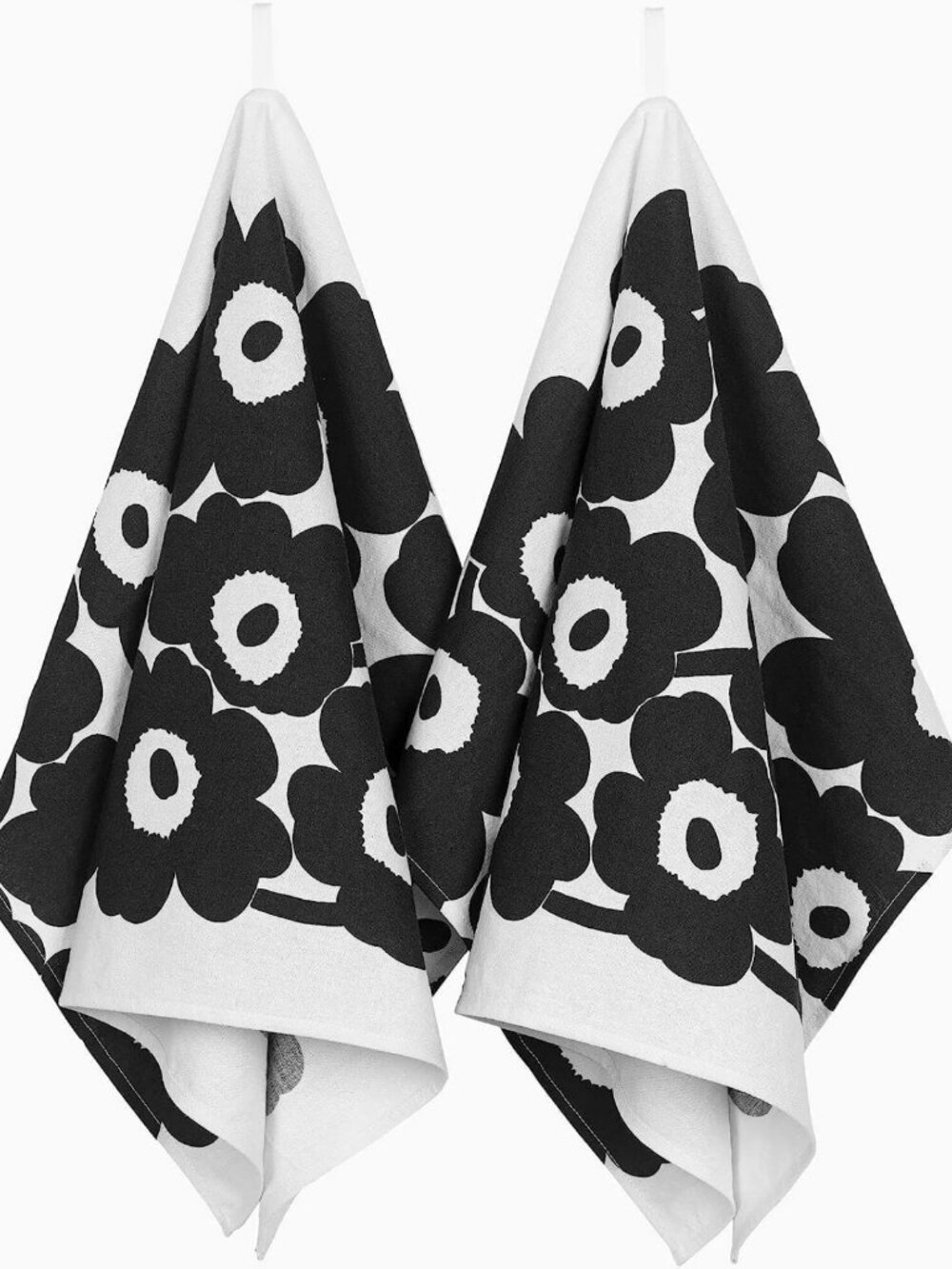 Floral Patterned Organic Cotton Linen Kitchen Towels Set of 2 - Stylish Black